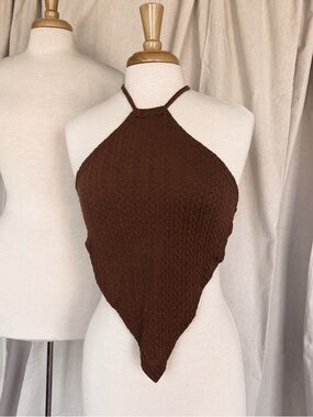 Brown Knit Halter Bandana Top